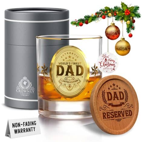 Popular Gift: Personalized Gold Whiskey Glass – The Best Dad Ever, from Daughter or Son. Ideal Birthday Present!