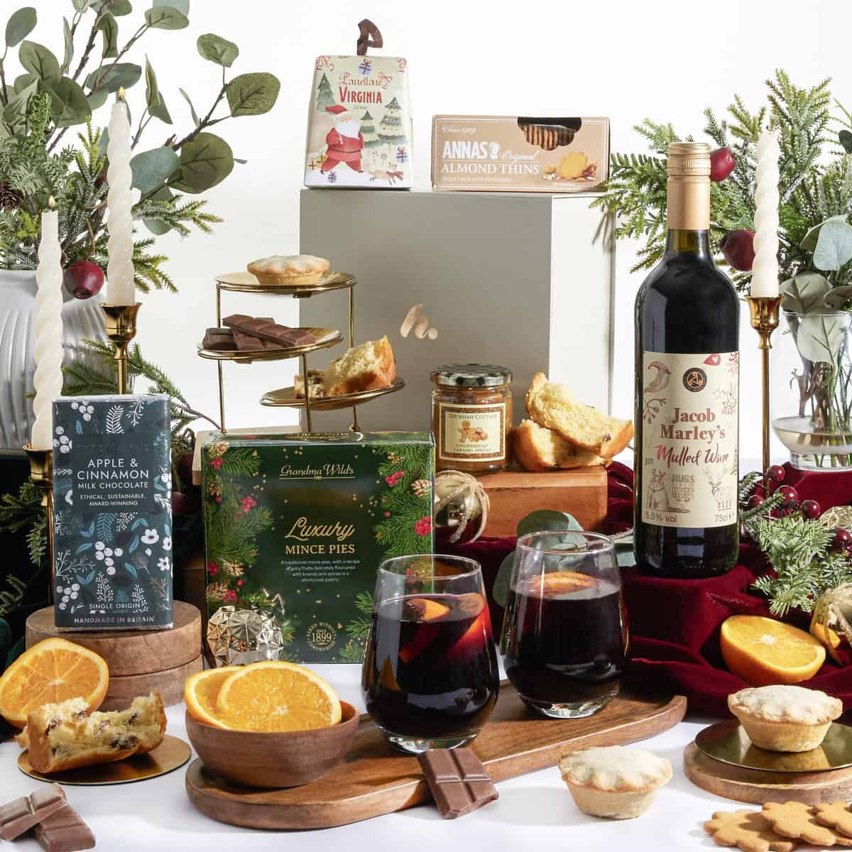 Christmas Traditional Treats Gift Hamper - Xmas Indulgence, Wine, Mince Pies, Christmas Pudding, Gingerbread Popcorn, Chocolates Galore, Gift For Couples, Gift For Her, Clearwater Hampers