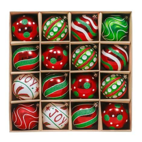 Valery Madelyn Festive Baubles – 16 large, shatterproof red, green, and white decorations for your Christmas tree.