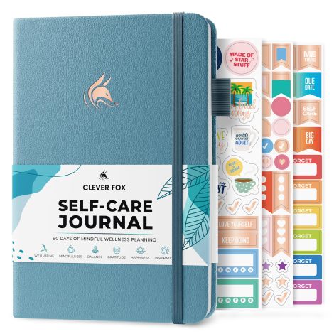 Smart Fox Self-Care Planner – Encourages daily reflection, mental growth and well-being for both genders. A5 size in Aquamarine.