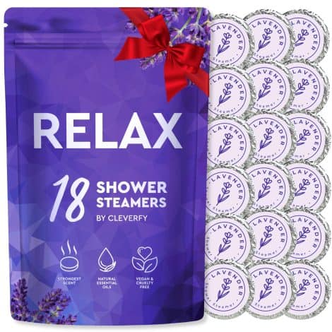 Cleverfy Shower Steamers Aromatherapy – 18 pack of Lavender Shower Bombs, perfect for stress relief. Ideal Christmas gifts.