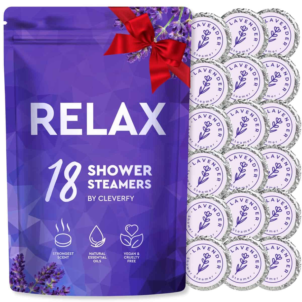 Cleverfy Shower Steamers Aromatherapy - Christmas Gifts and Stocking Fillers for Women or Men - 18 Pack of Shower Bombs with Calming Lavender Essential Oil for Stress Relief Gifts for Women and Men