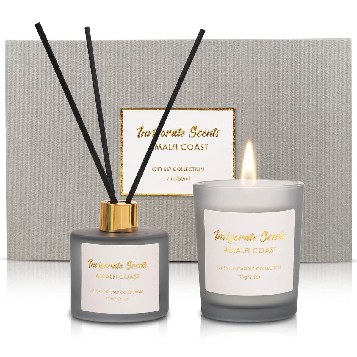 Invigorate Scents Amalfi Coast Candle & Diffuser Gift Set, Candles Gifts for Women, Birthday Gifts for Women, Christmas Gifts for Women, Congratulations Gifts, Ladies Gifts, Scented Candles