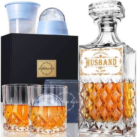 Illuminate Your Life: Wife’s Special Whiskey Decanter Set, Ideal Husband Gifts for Celebrating Love and Joy.