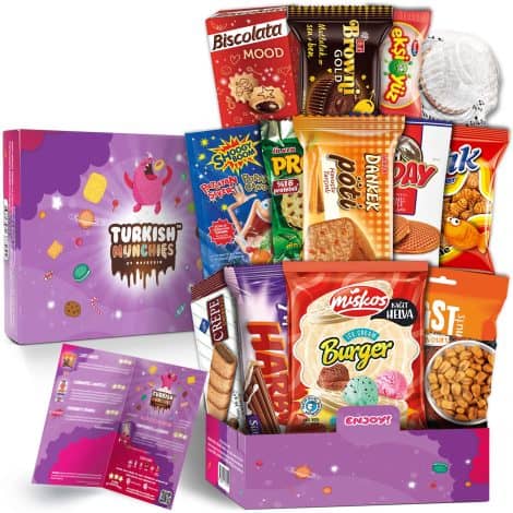 Exquisite global food selection for both men and women in a Midi International Food Hamper, including American and Turkish retro snacks.