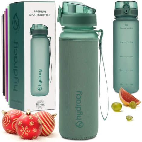 Hydracy Water Bottle with Time Marker – 500 ml 17 Oz BPA Free Bottle in Moonlight Green, perfect for fitness and outdoor activities.