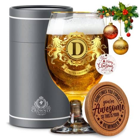 CROWNLY CRYSTAL® Customized Beer Glass – Perfect for Dads, Grandads, Uncles – Ideal Brother or Boyfriend Birthday Present. (D)