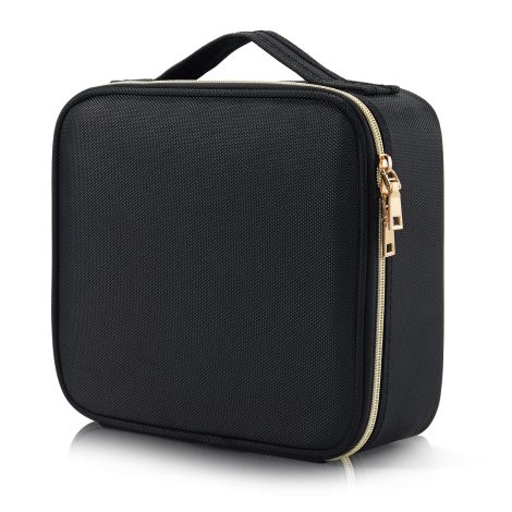 Adakieya Travel Makeup Bag with Compartments – Perfect for Storing Cosmetic Essentials Indoors or Outdoors. Black color.