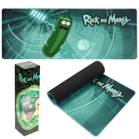 Large desk mat featuring characters from the popular RICK AND MORTY show. Perfect for gamers and PC users.