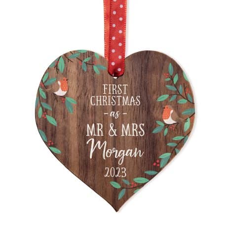 Personalized bauble for husband and wife to celebrate their first Christmas as Mr and Mrs.