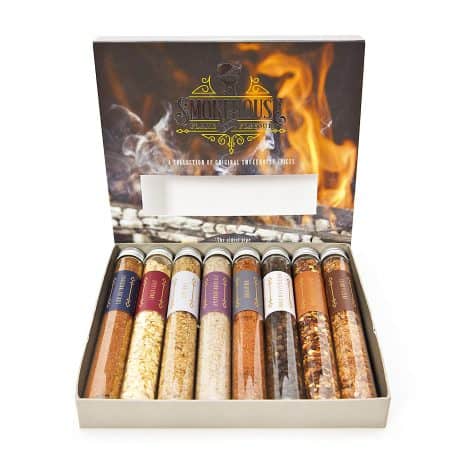 The BBQ Rub Set has a variety of unique smoked spices, perfect for food enthusiasts. Ideal Father’s Day gift.