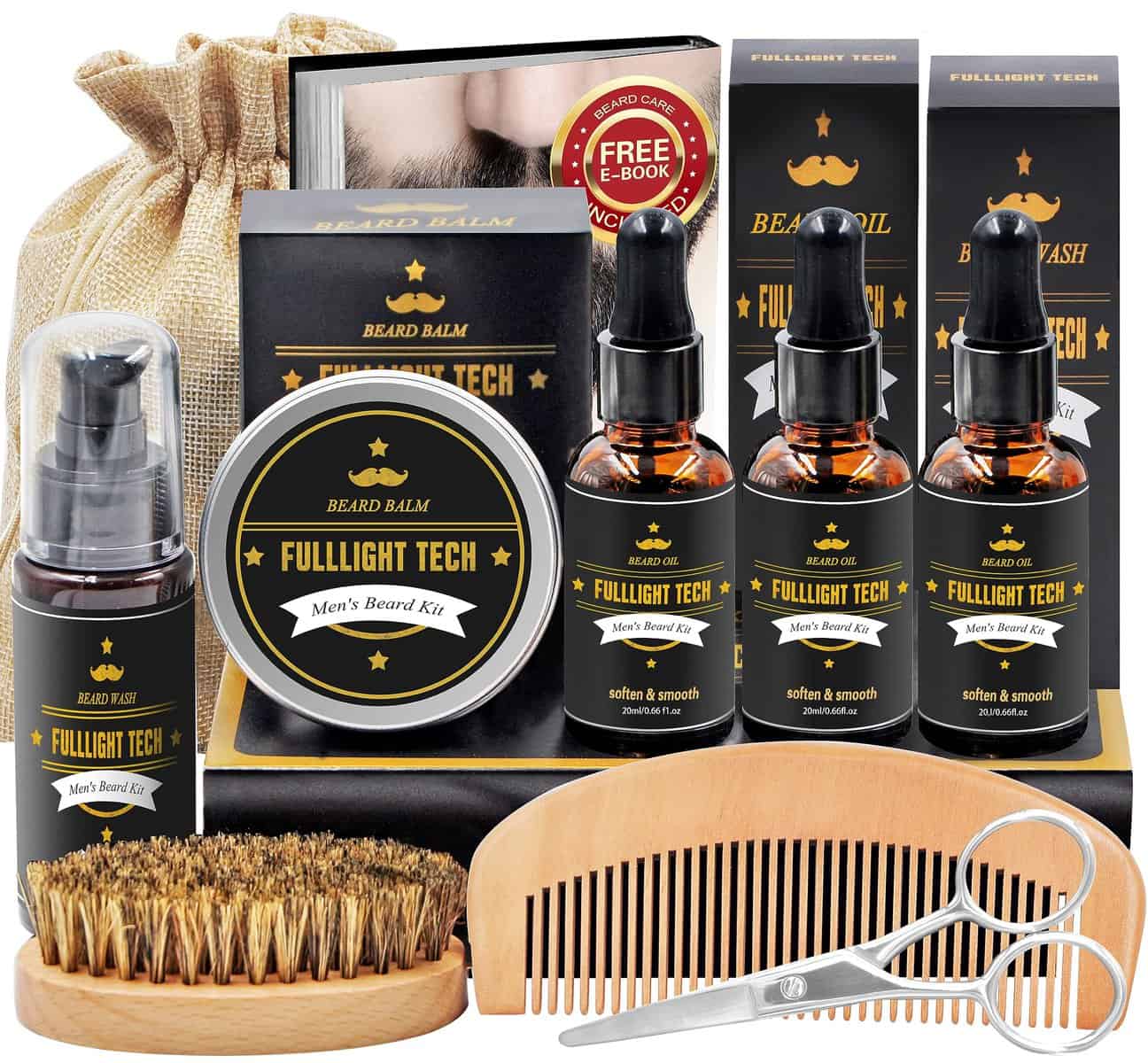 Beard Kit for Men Grooming & Care W/Beard Wash Shampoo,3 Pack Beard Oil,Beard Shaper,Beard Brush,Balm,Comb,Scissors,Beard Grooming Kit for Men Gift