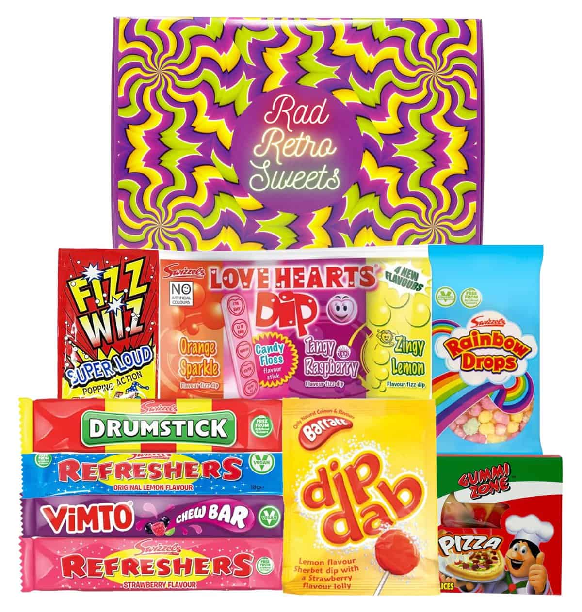 Sweets. Retro Sweets Hamper Gift Box. Present for Christmas, Stocking Filler, Happy Birthday, Thank You, Get Well Soon.