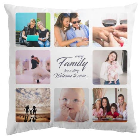 Customized photo cushion cover for your sofa, featuring personal pictures, perfect for gifting on special occasions.