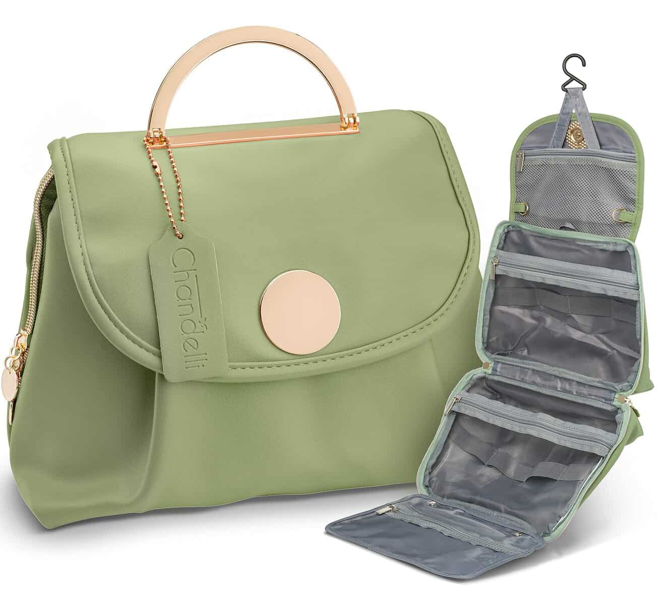 CHANDELLI Travel Toiletry Bag for Women for Travel Size Toiletries, Perfect Gifts for Mom, Coolest Gifts for Women Who Have Everything, Great Hanging Makeup & Cosmetic Bag Too (Sage Green, Medium)