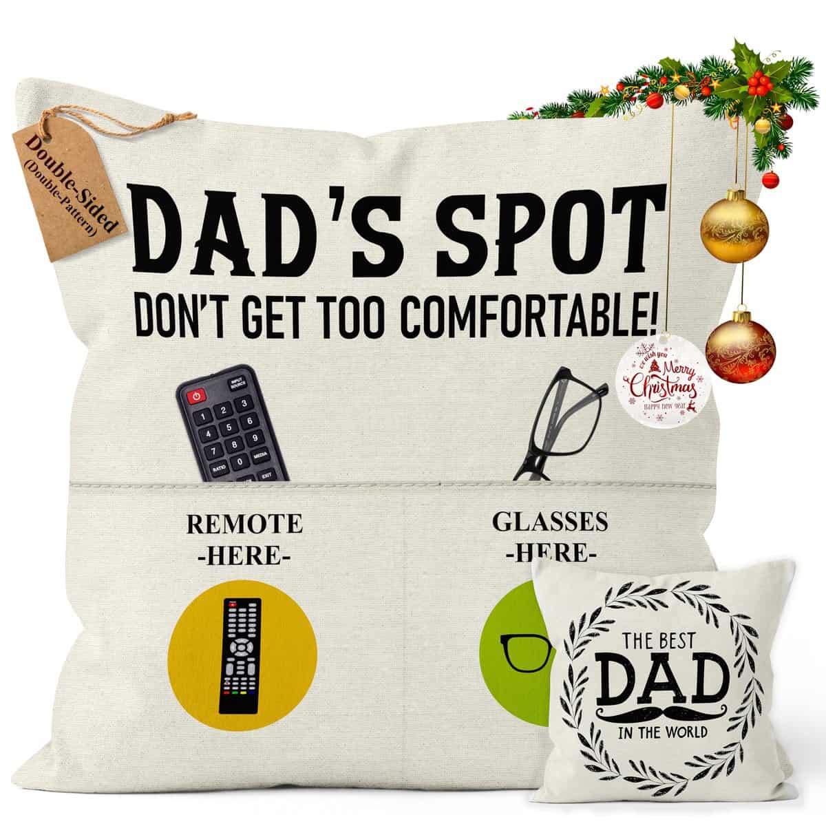 Kies GIFT®(Double-Sided) Gifts for Dad Gifts from Daughter Daddy Gifts with Pockets Cushion Covers 18x18 Inches Dad Gifts from Son Dad Birthday Gifts Daddy Birthday Gifts Birthday Gift for Dad