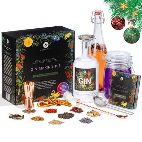 The Exclusive Gin Making Kit – Craft 10 Big Bottles of Traditional, Transforming & Pink Gin. Includes 13 British Botanicals, Decorations, Recipe Guide & Rose Gold Bar Accessories.