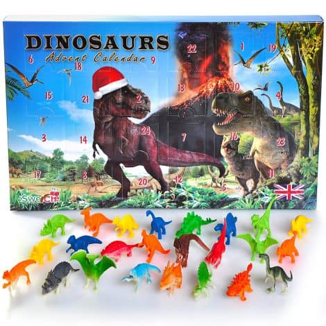 2023 Advent Calendar: A special gift for British kids, containing 24 unique dinosaur toys behind surprise doors.