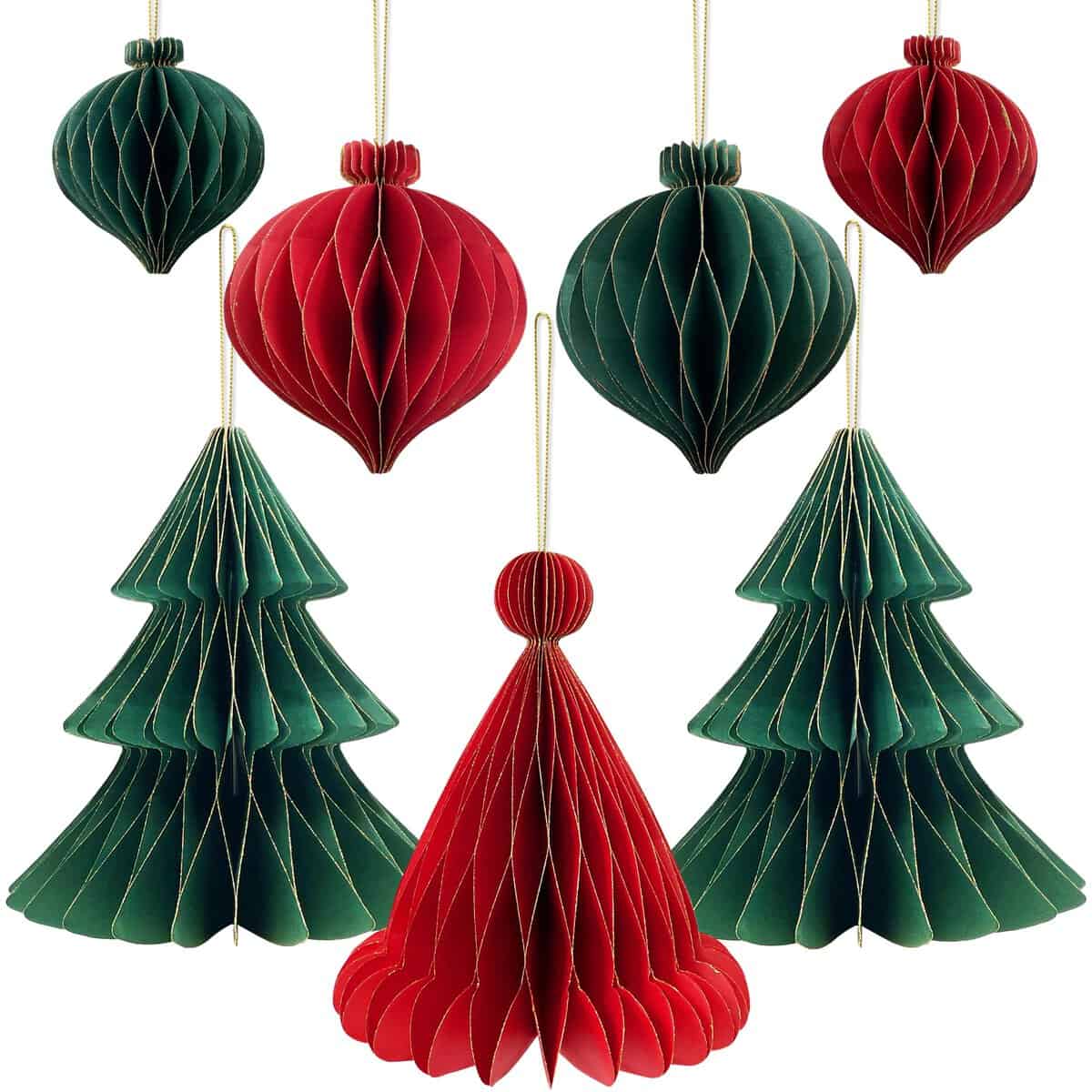 Premium Reusable Christmas Decorations - Christmas Table Decoration Set - Paper Christmas Decorations Indoor, Christmas Dinner Table Decorations/Hanging Christmas Decorations - Vintage Ceiling Decs