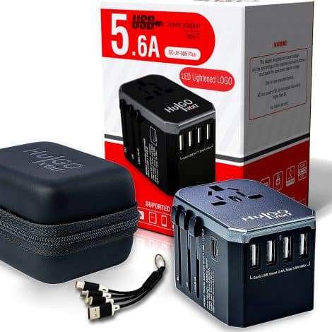 Worldwide Travel Adapter with UK to EU Plug, Multi USB Charger, and AC Power Plug. Ideal for international travel.