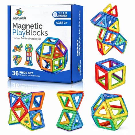 Sunny Auntie Magnetic Blocks – Fun and Educational Toy for 3-8 year olds. 36 piece set in gift box.